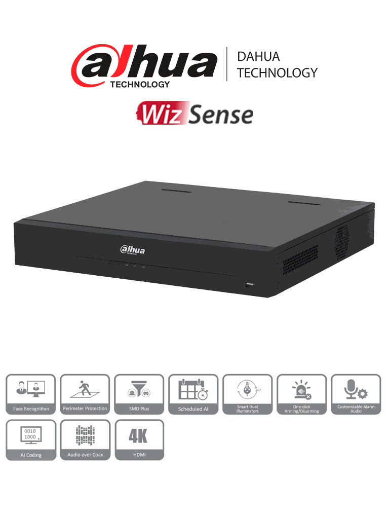 DAHUA DH-XVR5416L-4KL-I3 - DVR de 16 Canales 4k/ WizSense/ H.265+/ IA/ 4 Bahias de Discos Duros/ +16 Canales IP/ Hasta 32 Canales/ 2 Ch de Reconocimiento Facial/ SMD Plus/ Codificación IA/ Funciones IoT&POS/