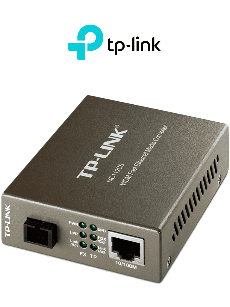 TP-LINK MC112CS - Convertidor de Fibra Óptica WDM Monomodo con 1 puerto RJ45 10/100 Mbps y 1 puerto SC/UPC 100 Mbps. Alcance de hasta 20 km. Requiere el modelo MC111CS para su funcionamiento. Plug and play.