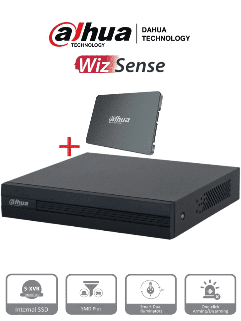 DAHUA XVR1B08-I-SSD - DVR de 8 canales 1080p Lite/ Con disco SSD de 512GB especial para Videovigilancia/ S-XVR Series/ WizSense/ H.265+/ 4 canales con SMD Plus/ Búsqueda inteligente (Humanos y vehículos) / #S-XVR