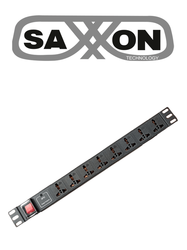 SAXXON SXPDU8P16A- Barra PDU con 8 Contactos Individuales / 16A / 1UR / Protección contra rayos / Aleación de Aluminio