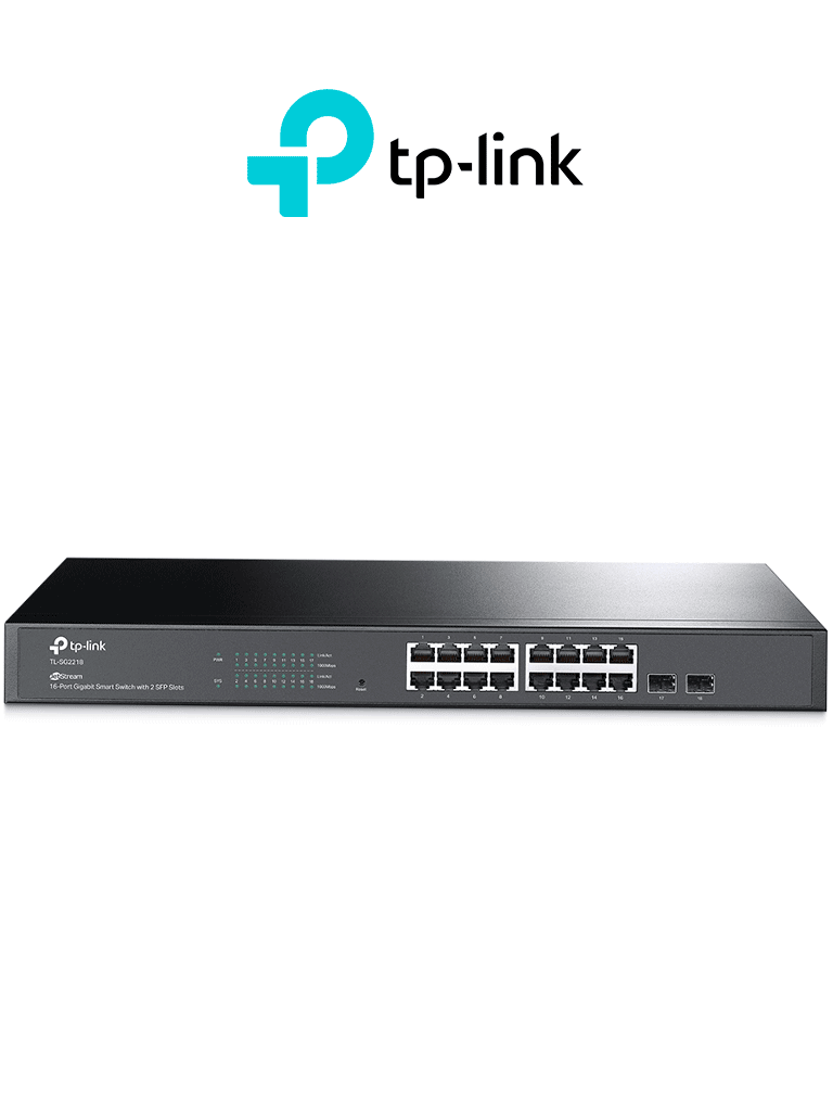 TP-LINK SG2218 - Switch Omada SDN Administrable con 16 puertos Gigabit y 2 puertos SFP, equipado con funciones avanzadas como sFlow, QinQ y QoS, y gestión centralizada a través de OMADA.