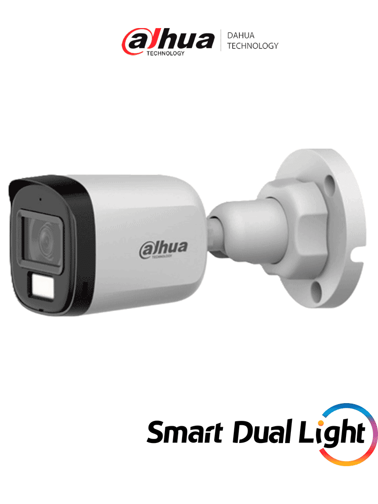 DAHUA DH-HAC-B1A51N-U-IL-A - Cámara Bullet de 5 Megapixeles/ Lente 2.8 mm Apertura Hasta 106°/ Iluminación Dual Inteligente/ Iluminación Hasta 30Mts con IR + 20Mts Luz Calida/ Micrófono Incorporado/ Plastico/ Para Exterior IP67/ #LoNuevo