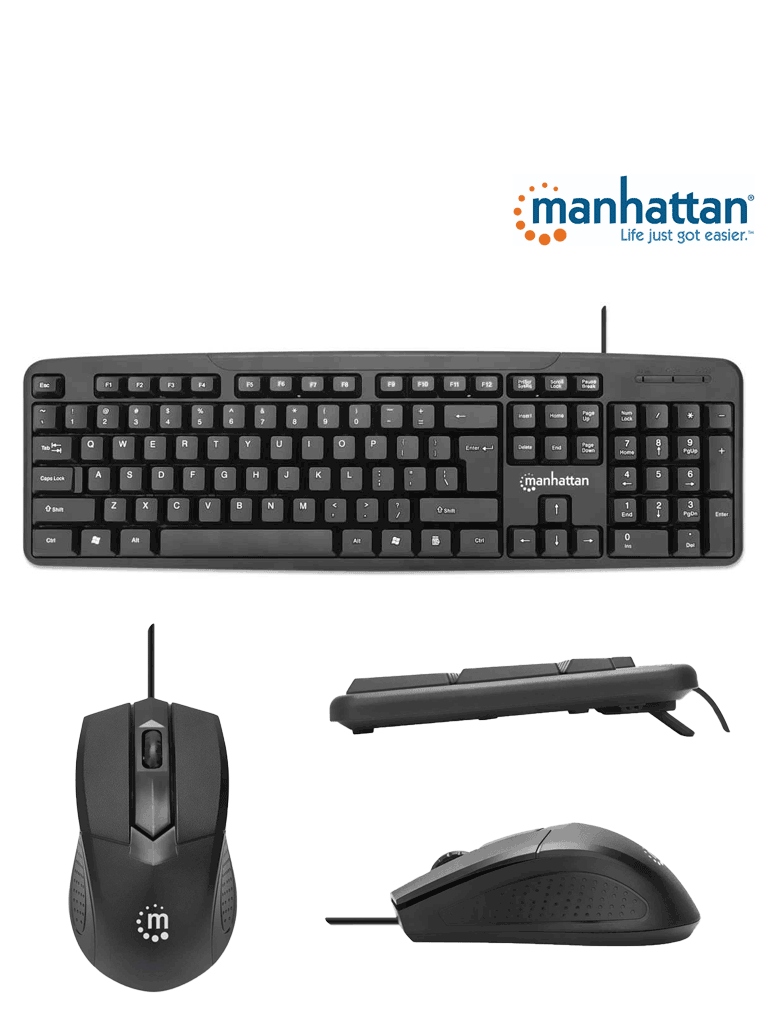 MANHATTAN 178464 Juego de teclado y mouse óptico, cableados Teclado con cable y ratón óptico con cable, negro - Imagen 3