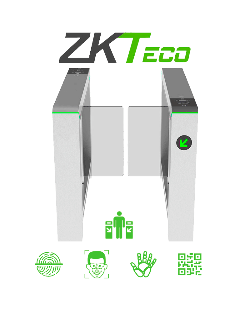 ZKTECO MARSB1000 - Barrera Peatonal Tipo Swing Bidirecc. / 2 Chasis Acero SUS304/ / Motor Brushless / 110V / 25 x Min / Carril 65 cm / Exterior Protegido / 5 millones de Ciclos / No cuenta con Lectores y Panel