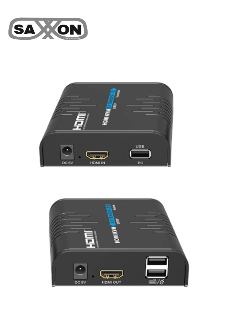 SAXXON LKV373KVM-5.0- Kit Extensor HDMI/KVM para Hasta 120 metros/ Resolución 1080p@60Hz/ Soporta Cableado con CAT 5e y 6/ 30 HZ/ 2 Puertos USB para Conectar Teclado y/o Mouse/ 5 VCD/ Plug and Play/ Punto a Punto o Punto Multipunto con Switch/