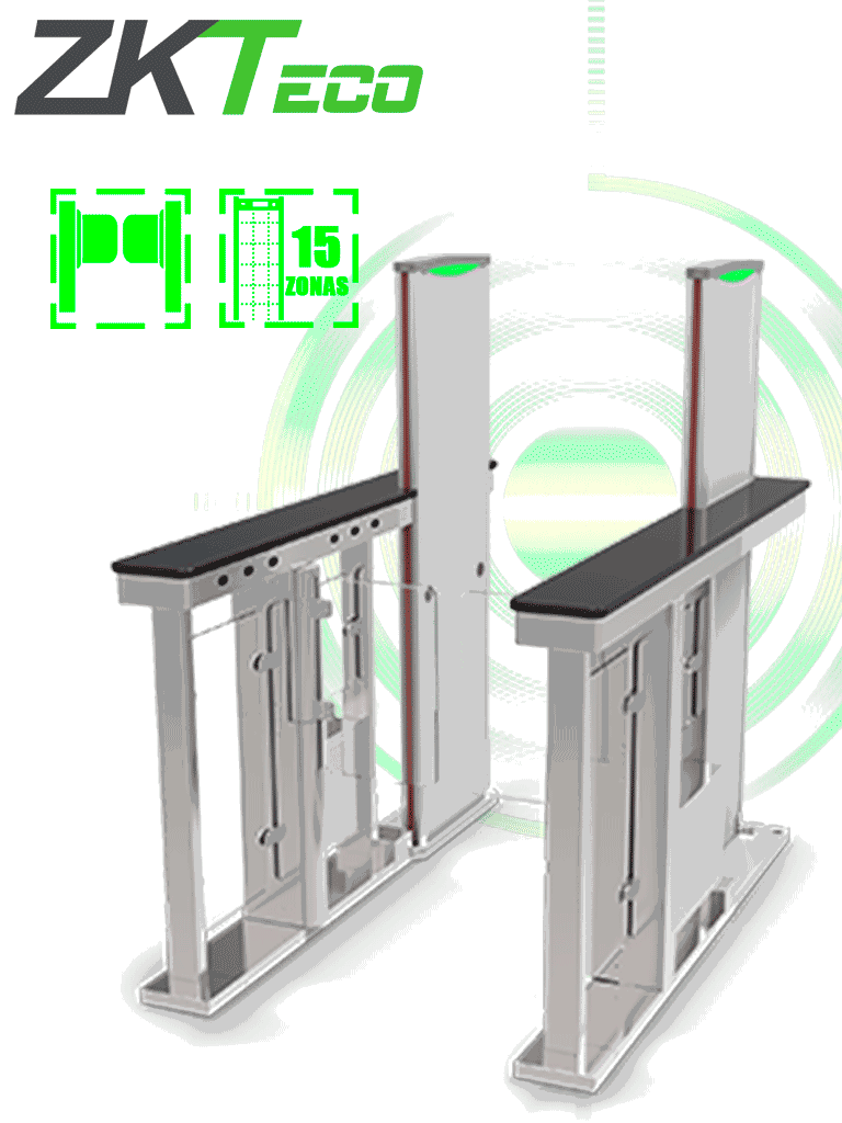 ZKTECO MST150 PRO - Barrera Peatonal Abatible tipo Swing / 2 Chasis Acero SUS304/ Detector de Metales Integrado/ 15 Zonas/ 30 personas x minuto / 8 pares de sensores infrarrojos / Anti-Tailgating / Servo Motores / Apertura configurable 1s a 5s